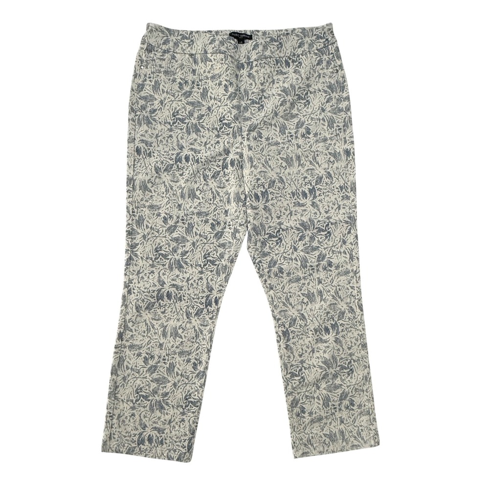 Mario Serrani Italy Womens Blue Floral Pull On Stretch Pants Size Large L/G
